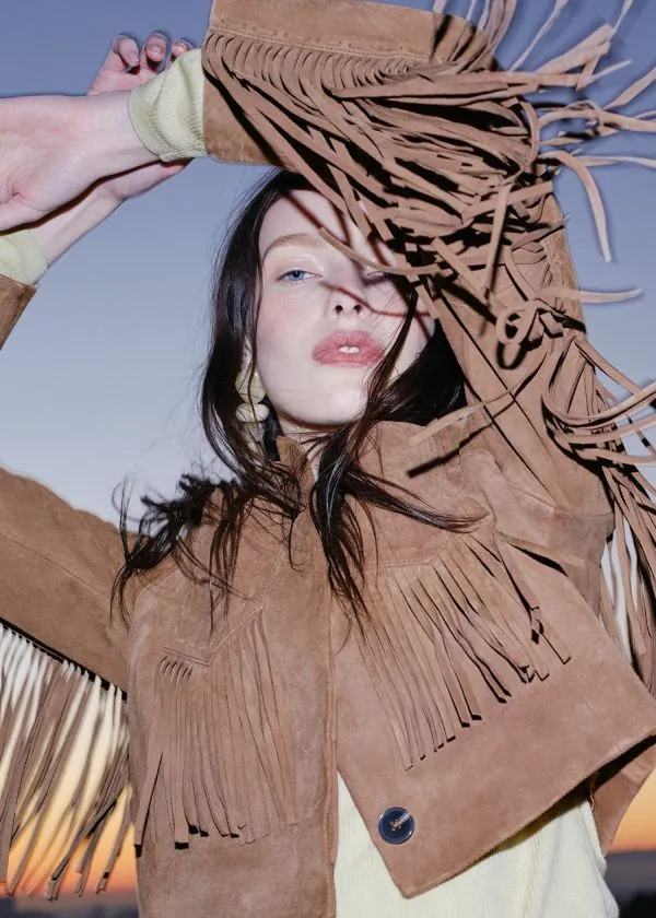 and Other Stories Fringe Suede Jacket Brown Women Jackets and Coats