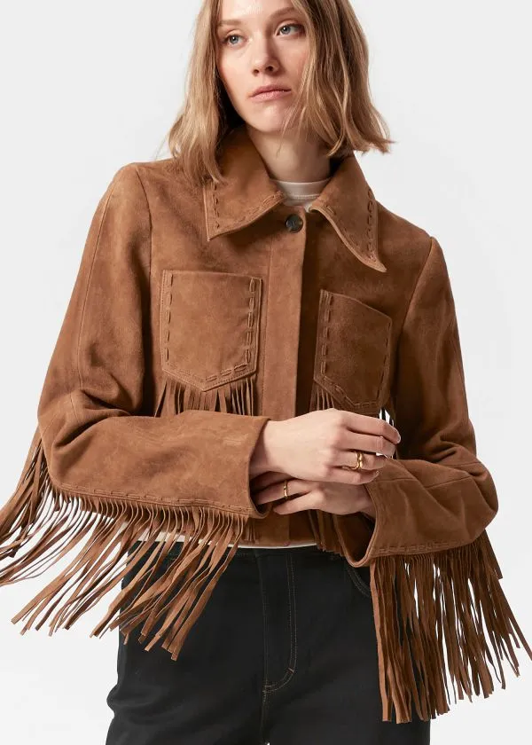 and Other Stories Fringe Suede Jacket Brown Women Jackets and Coats