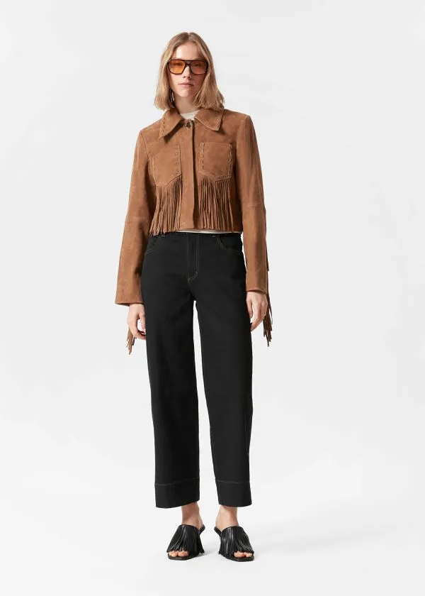 and Other Stories Fringe Suede Jacket Brown Women Jackets and Coats