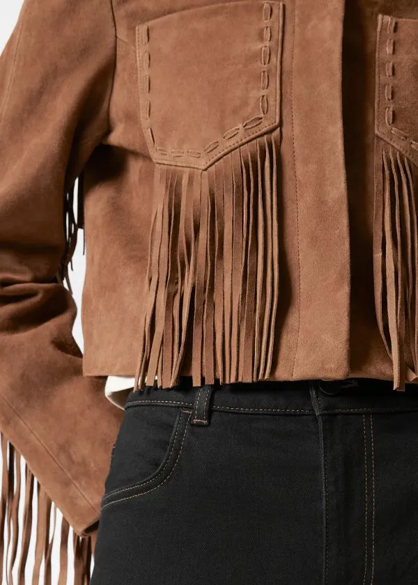 and Other Stories Fringe Suede Jacket Brown Women Jackets and Coats
