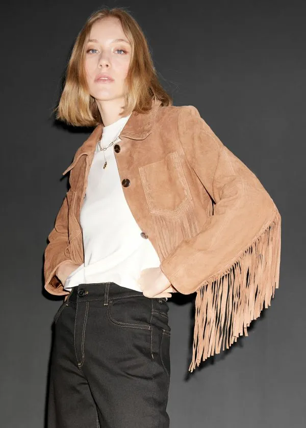 and Other Stories Fringe Suede Jacket Brown Women Jackets and Coats