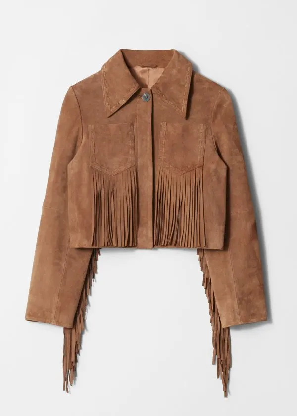 and Other Stories Fringe Suede Jacket Brown Women Jackets and Coats