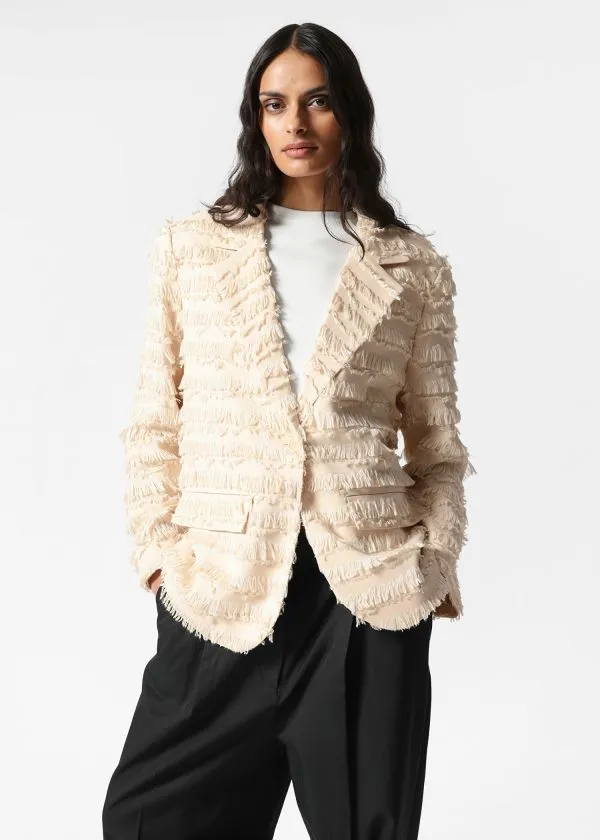 and Other Stories Fringed Blazer Beige Women Blazers and Waistcoats