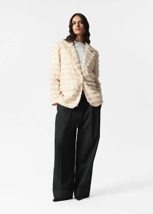 and Other Stories Fringed Blazer Beige Women Blazers and Waistcoats