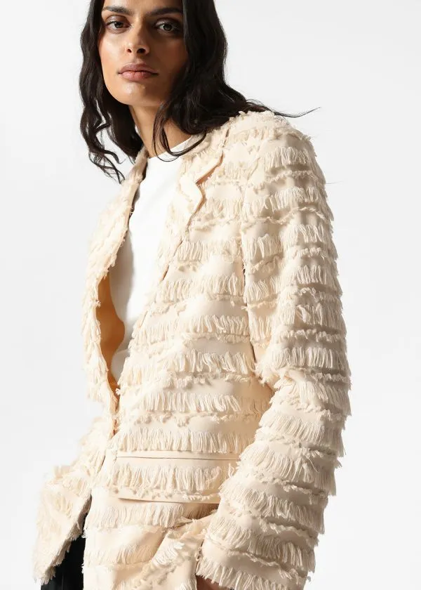 and Other Stories Fringed Blazer Beige Women Blazers and Waistcoats