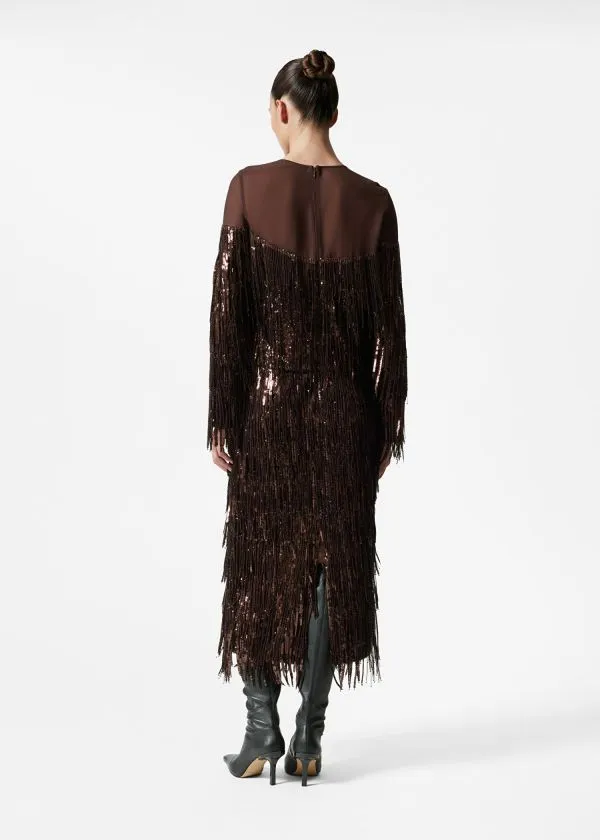 and Other Stories Fringed Sequin Midi Skirt Brown Women Sets and Suits