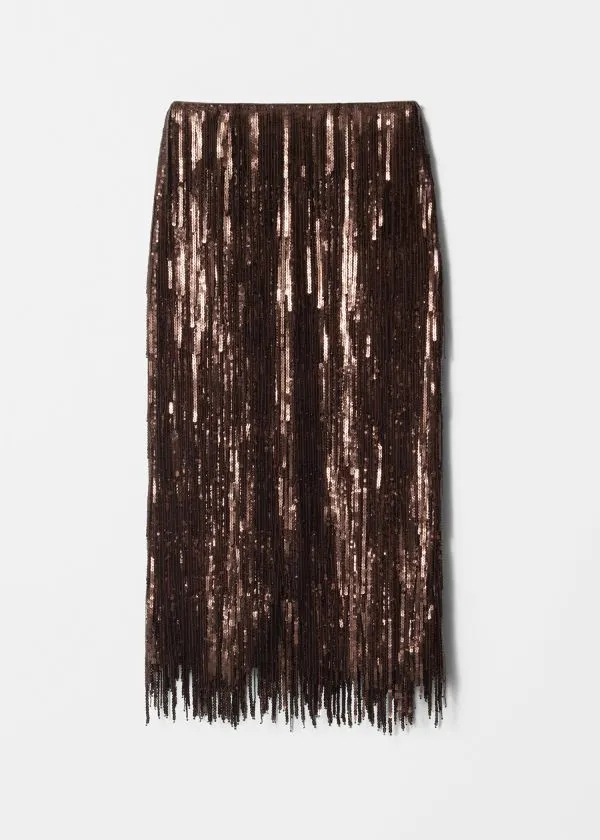 and Other Stories Fringed Sequin Midi Skirt Brown Women Sets and Suits