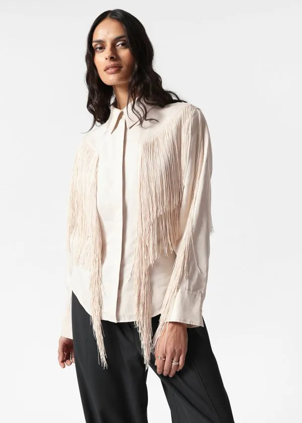 and Other Stories Fringed Shirt Cream Women Blouses and Shirts