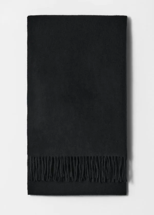 and Other Stories Fringed Wool Blanket Scarf Black Women Scarves