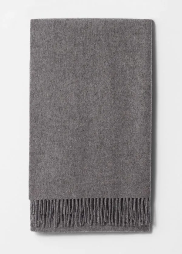 and Other Stories Fringed Wool Blanket Scarf Grey Women Scarves