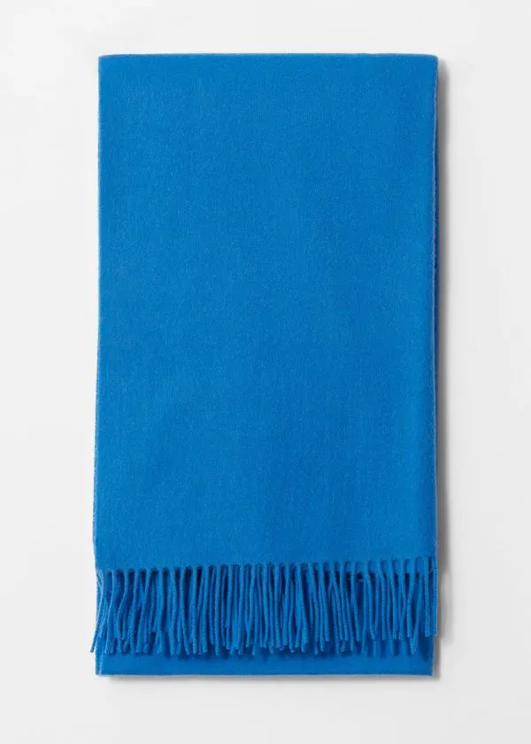 and Other Stories Fringed Wool Blanket Scarf Sky Blue Women Scarves