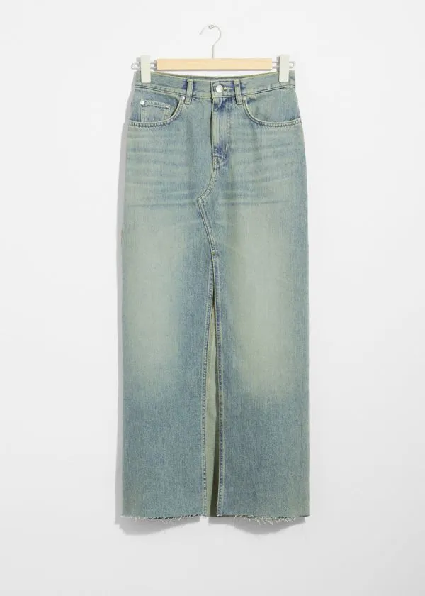 and Other Stories FrontSlit Denim Midi Skirt Faded Blue Women Skirts