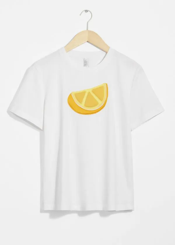 and Other Stories FruitMotif Crewneck TShirt White Women Tops and Tshirts