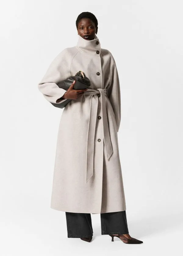 and Other Stories FunnelCollar Wool Coat Beige Women Jackets and Coats