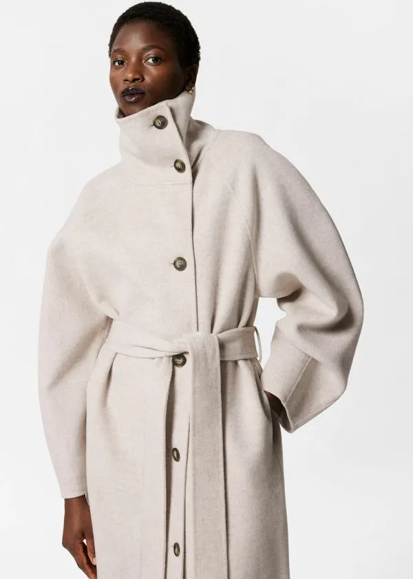 and Other Stories FunnelCollar Wool Coat Beige Women Jackets and Coats