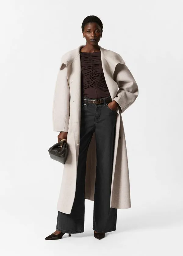 and Other Stories FunnelCollar Wool Coat Beige Women Jackets and Coats