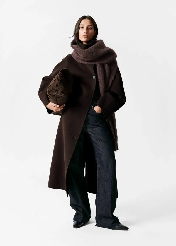and Other Stories FunnelCollar Wool Coat Dark Brown Women Jackets and Coats