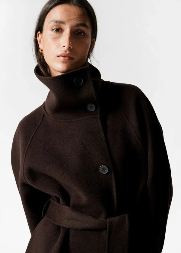 and Other Stories FunnelCollar Wool Coat Dark Brown Women Jackets and Coats
