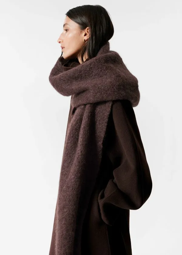 and Other Stories FunnelCollar Wool Coat Dark Brown Women Jackets and Coats