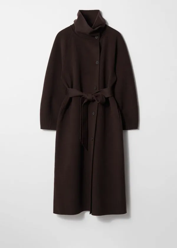 and Other Stories FunnelCollar Wool Coat Dark Brown Women Jackets and Coats
