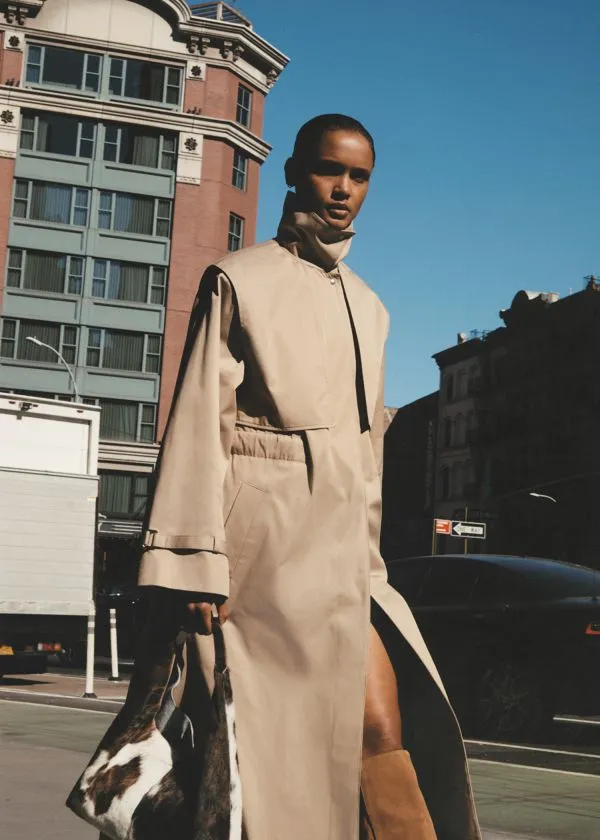 and Other Stories FunnelNeck Trench Coat Beige Women Jackets and Coats