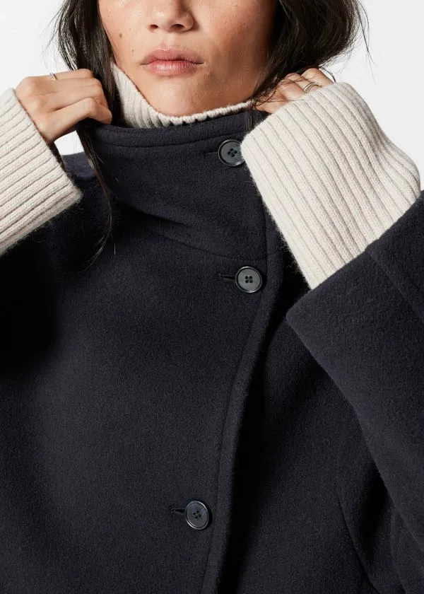 and Other Stories FunnelNeck Wool Coat Dark Blue Women Jackets and Coats