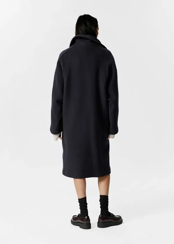 and Other Stories FunnelNeck Wool Coat Dark Blue Women Jackets and Coats