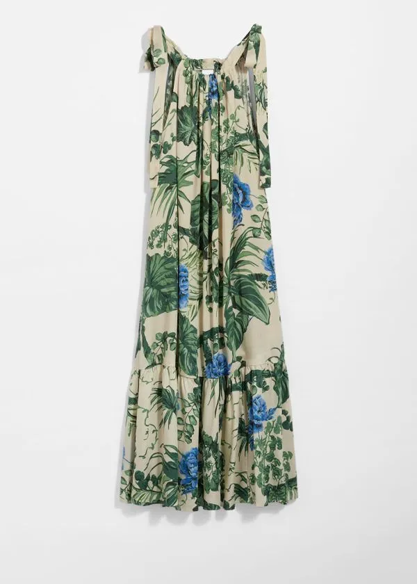 and Other Stories Gathered Sleeveless Midi Dress Green Florals Women Dresses