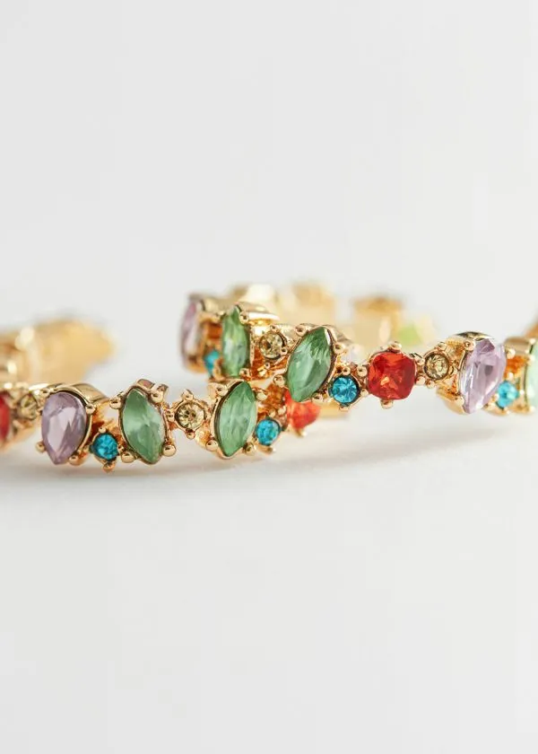 and Other Stories Glass Stone Mini Hoop Earrings Blueandgreenandyellowandpurple Women Earrings