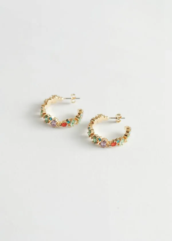 and Other Stories Glass Stone Mini Hoop Earrings Blueandgreenandyellowandpurple Women Earrings