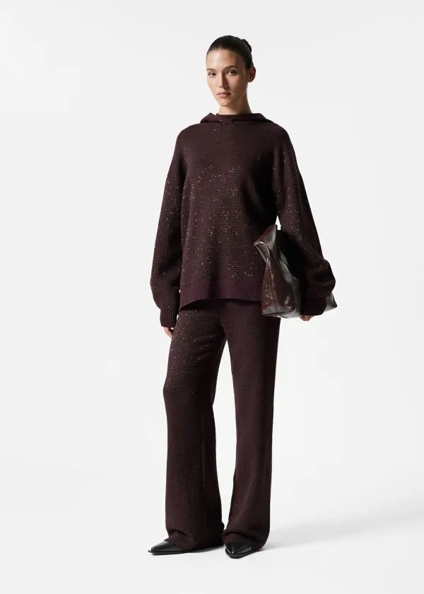 and Other Stories Glitter Knitted Flared Trousers Burgundy Glitter Women Sets and Suits
