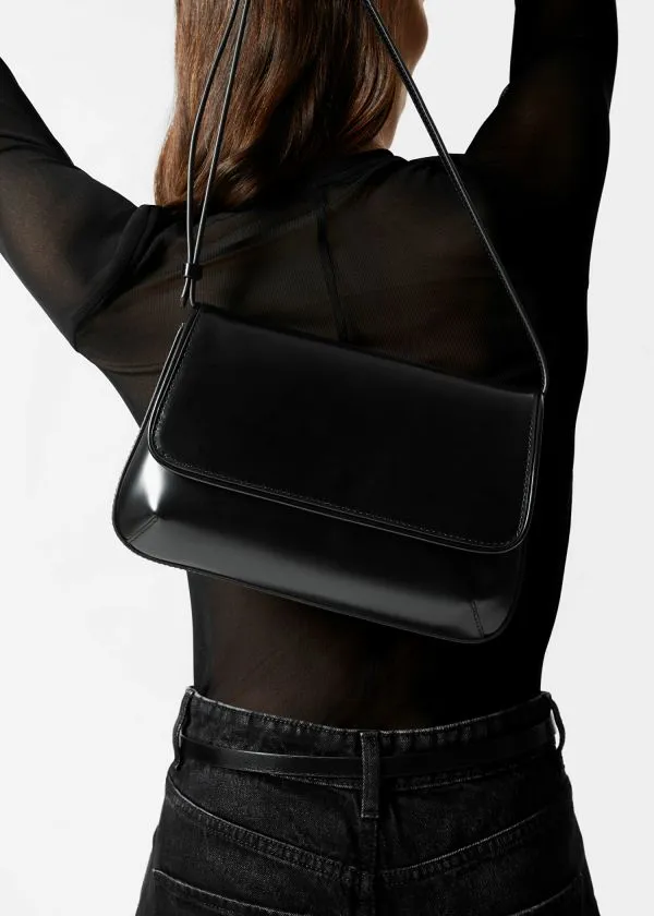 and Other Stories GlossedLeather Crossbody Bag Black Women Shoulder Bags