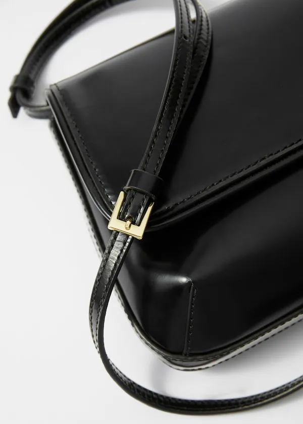and Other Stories GlossedLeather Crossbody Bag Black Women Shoulder Bags