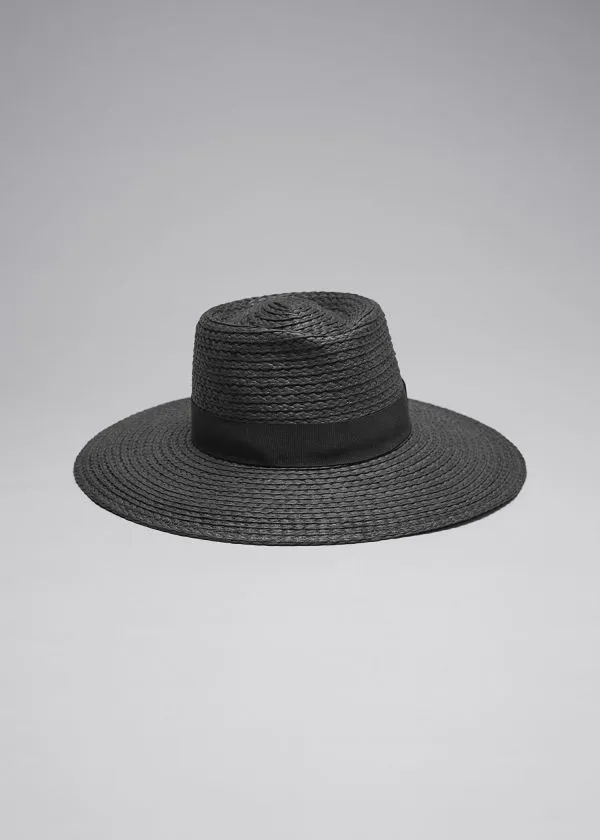 and Other Stories GrosgrainTrimmed Straw Hat Black Women Headwear