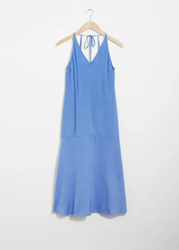 and Other Stories Halterneck Midi Dress Blue Women Dresses