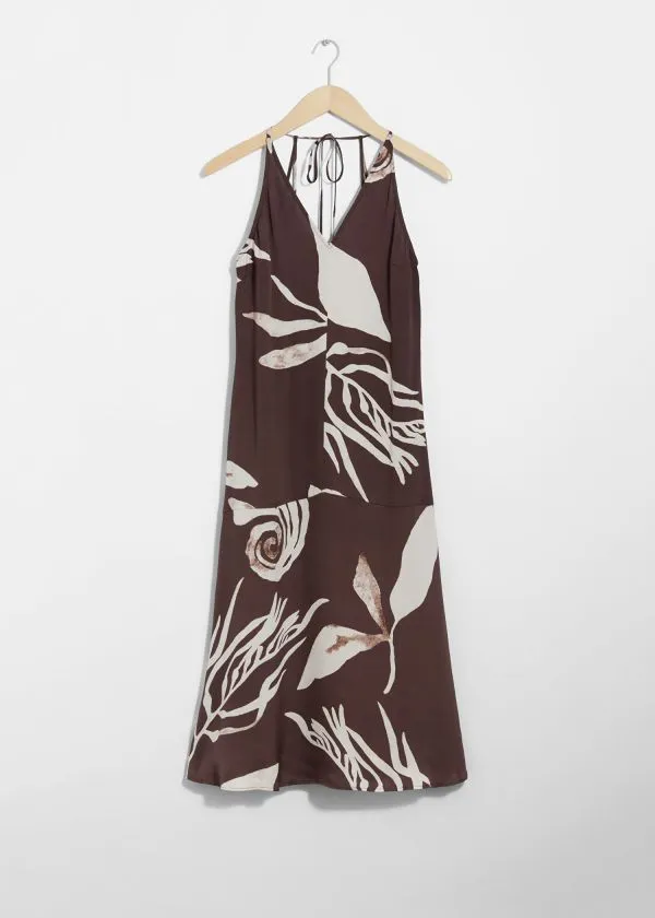 and Other Stories Halterneck Midi Dress Brown Print Women Dresses