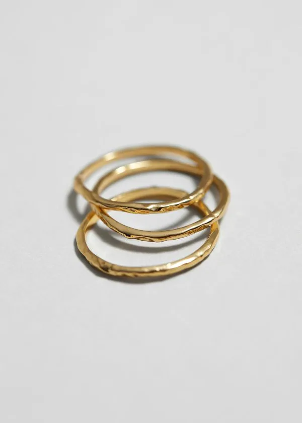 and Other Stories Hammered Ring Set Gold Women Rings