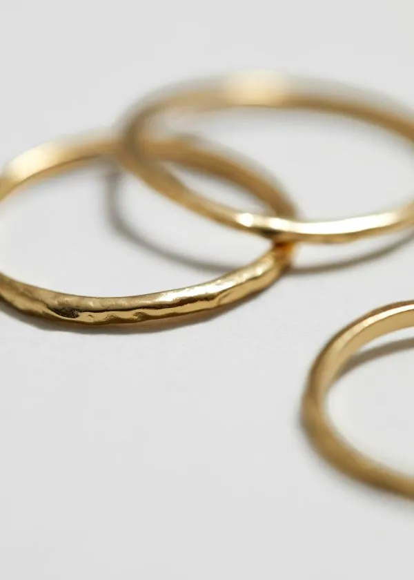 and Other Stories Hammered Ring Set Gold Women Rings