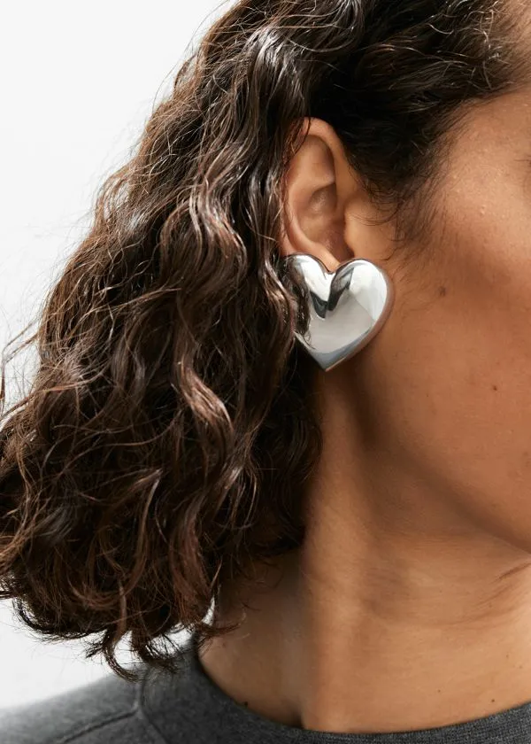 and Other Stories Heart ClipOn Earrings Silver Women Earrings
