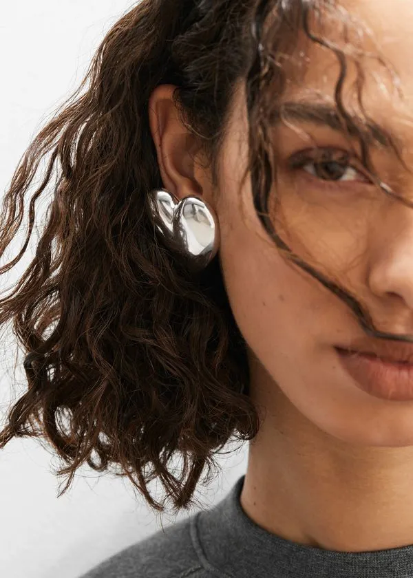 and Other Stories Heart ClipOn Earrings Silver Women Earrings