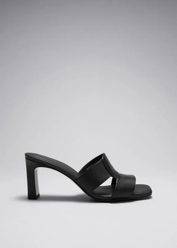 and Other Stories Heeled Leather Mules Black Women Sandals