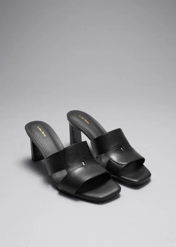 and Other Stories Heeled Leather Mules Black Women Sandals