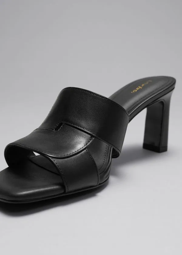 and Other Stories Heeled Leather Mules Black Women Sandals