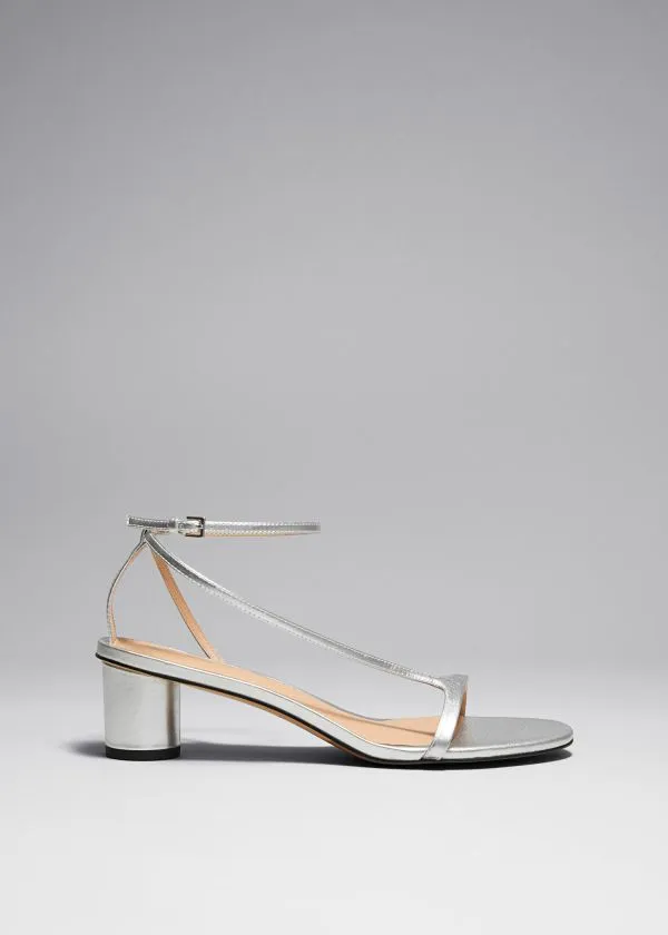 and Other Stories Heeled Leather Sandals Silver Women Sandals
