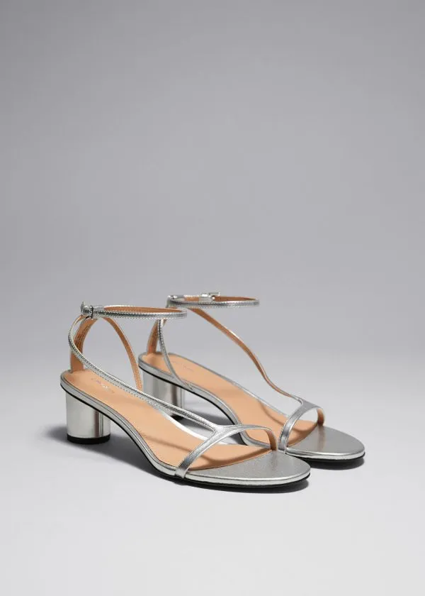and Other Stories Heeled Leather Sandals Silver Women Sandals
