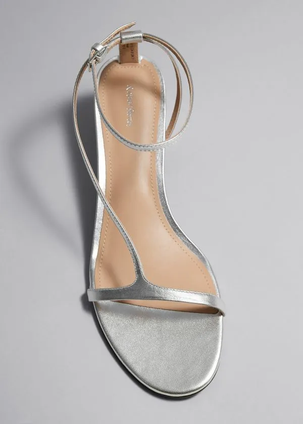 and Other Stories Heeled Leather Sandals Silver Women Sandals