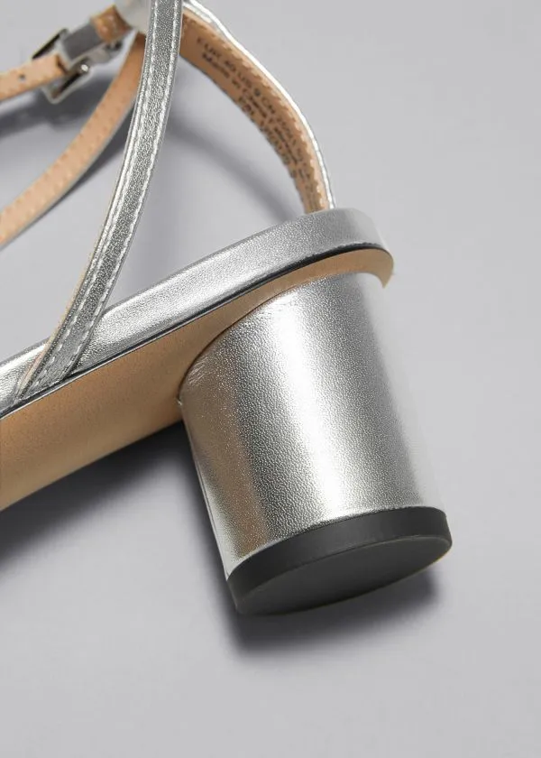 and Other Stories Heeled Leather Sandals Silver Women Sandals