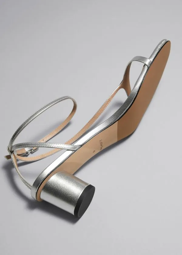 and Other Stories Heeled Leather Sandals Silver Women Sandals