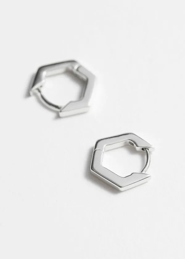 and Other Stories Hexagon Hoop Earrings Silver Women Earrings