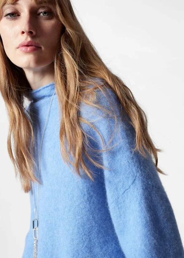 and Other Stories HighNeck AlpacaKnit Jumper Blue Women Knitwear